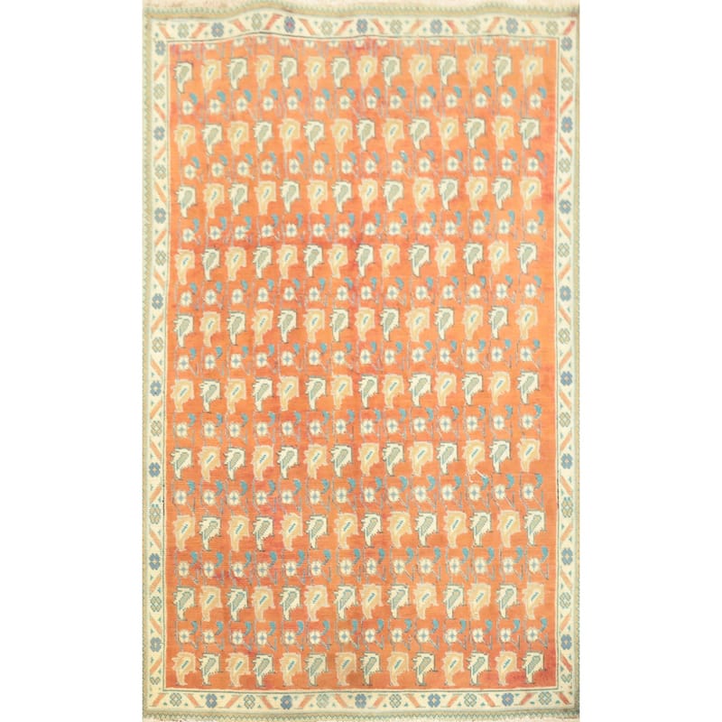 Hand Knotted Oriental 100% Wool Carpet Traditional Floral Oranges & Rust Tabriz Area Rug - 4' 8'' X 3' 2''