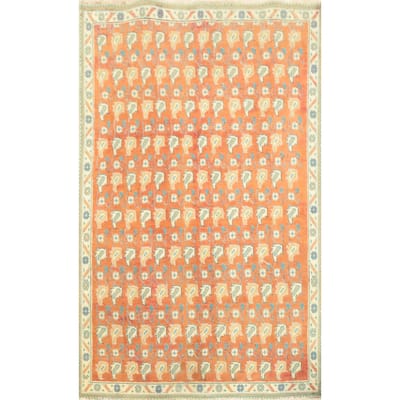 Hand Knotted Oriental 100% Wool Carpet Traditional Floral Oranges & Rust Tabriz Area Rug - 4' 8'' X 3' 2''