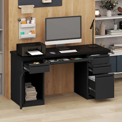 Moasis Alloy Steel Executive Desk Office Desk with USB Port & Power Outlets and File Cabinet
