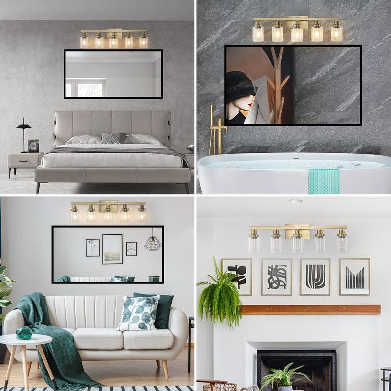 31" 5-Light Vanity Light with Clear Glass Shades, Modern Iron Metal Bathroom Wall Fixture for Mirror(No Bulbs)