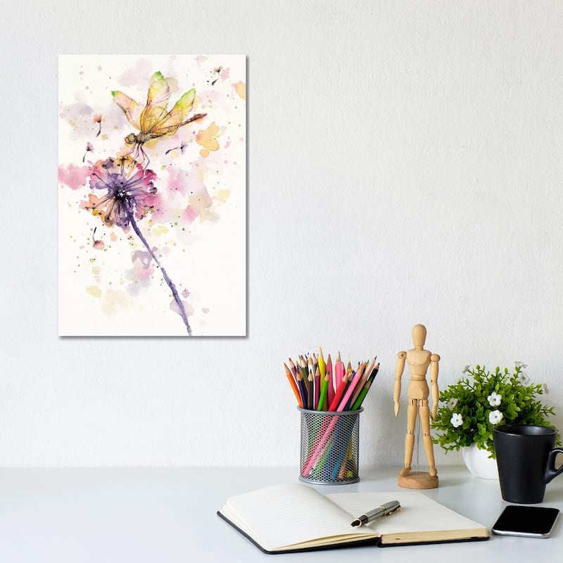 iCanvas "Dragonfly and Dandelion" by Sillier Than Sally Canvas Print - 12x8x0.75