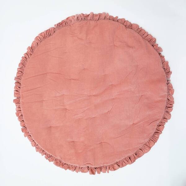 slide 1 of 1, Expobazaar Cotton Soft & Fine Velvet Rounded Playmat with Frill (Pink) - Pink - N/A