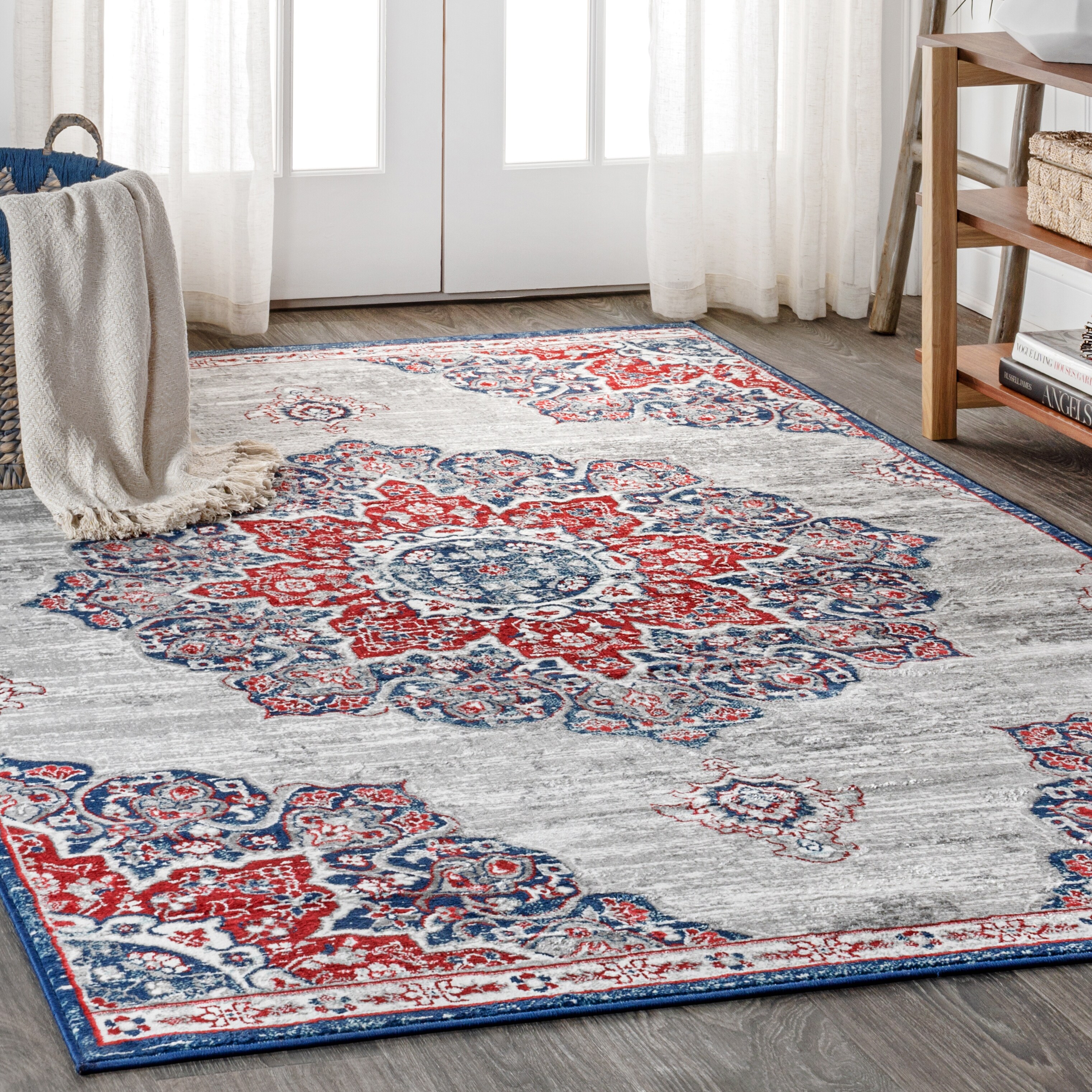 Jonathan Y Modern Persian Vintage Medallion Navy Red Distressed Area Rug Overstock 25896025