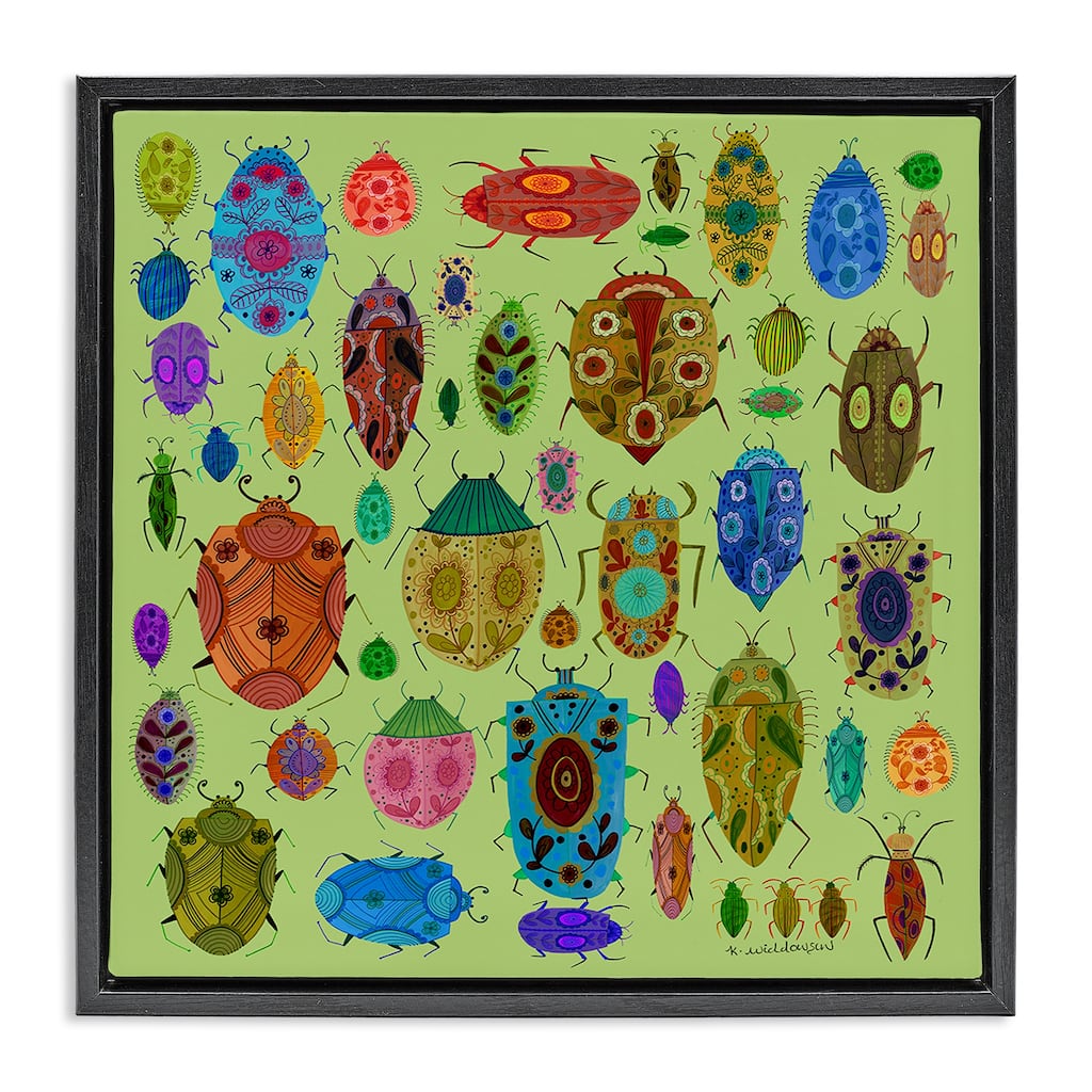 Stupell Flowery Bugs & Insects Framed Floater Canvas Wall Art Design By Kay Widdowson