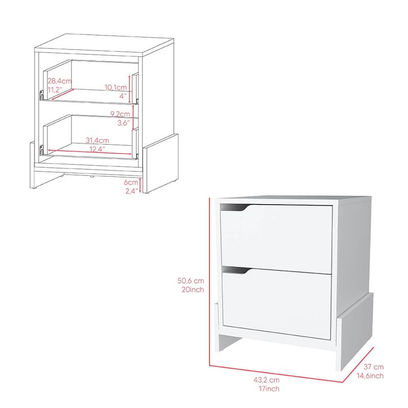 Nightstand Brookland,Bedside Table with Double Drawers and Sturdy Base，for Living Room,and Dining Room