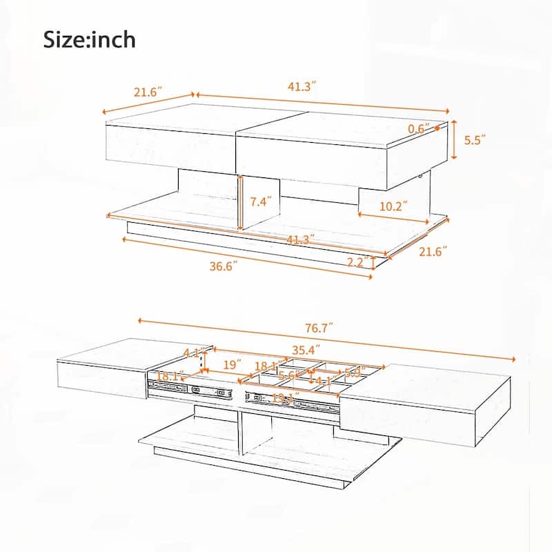 Extendable Coffee Table with Multiple Storage Compartments