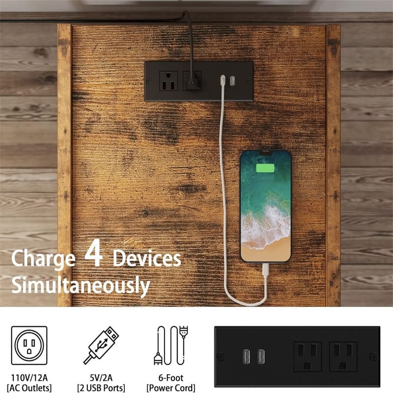 Nightstand Bedside Table with Charging Station