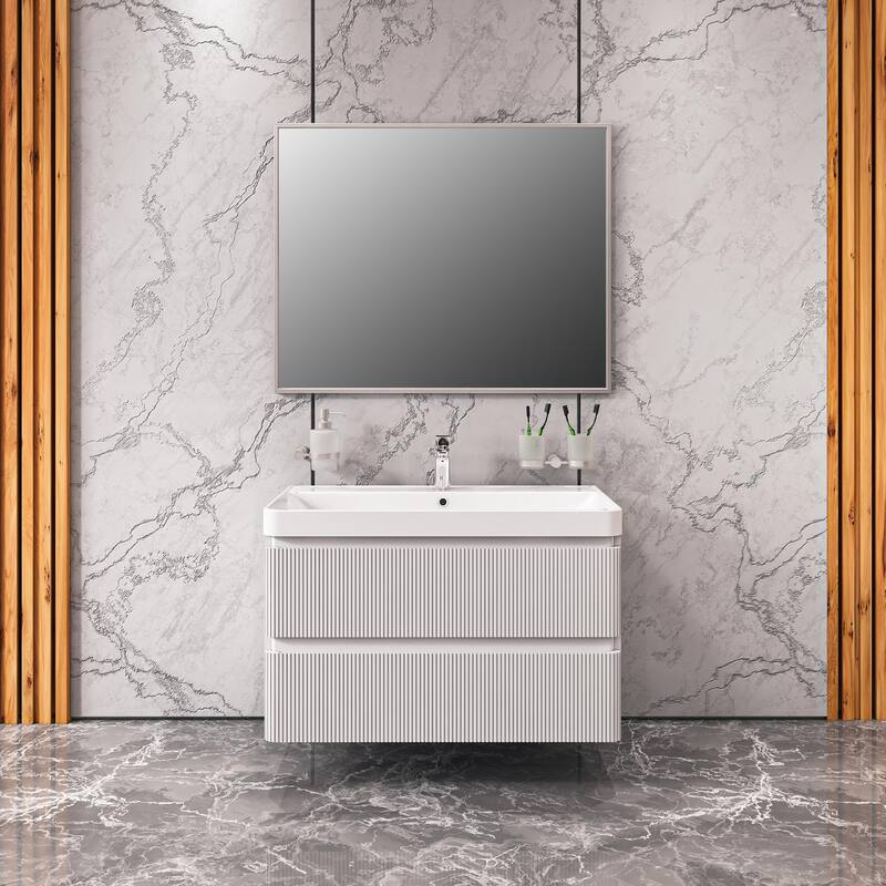 Modern Wall-Mounted Bathroom Vanity with Washbasin Luxury White Matte Non-Toxic MDF-30"-Diamond 24"
