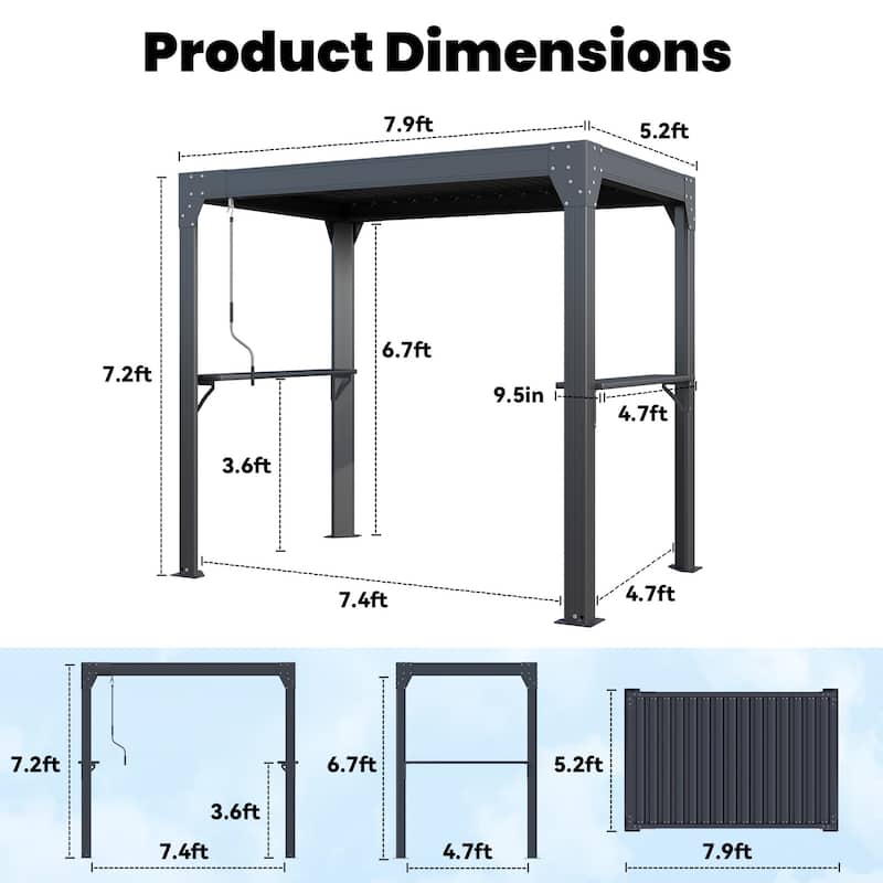 Grill Gazebo with Bar & Shelves, Double Roof BBQ Canopy for Patio, Wind & Weather-Resistant Outdoor Grill Shelter Tent