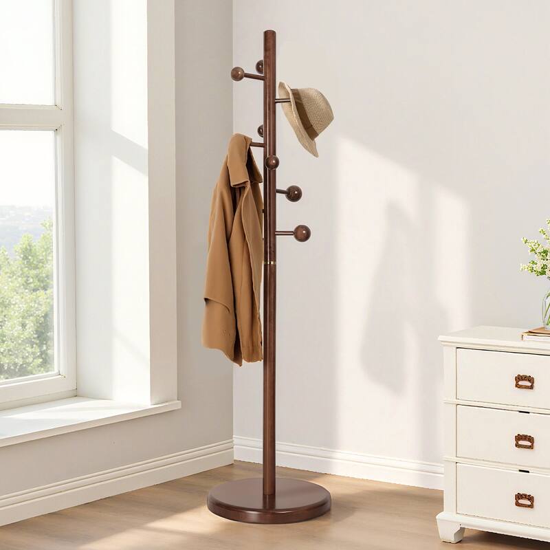 Solid Wood Coat Rack Freestanding Coat Tree Stand with 9 Hooks - 72.4"H x 15.4"W