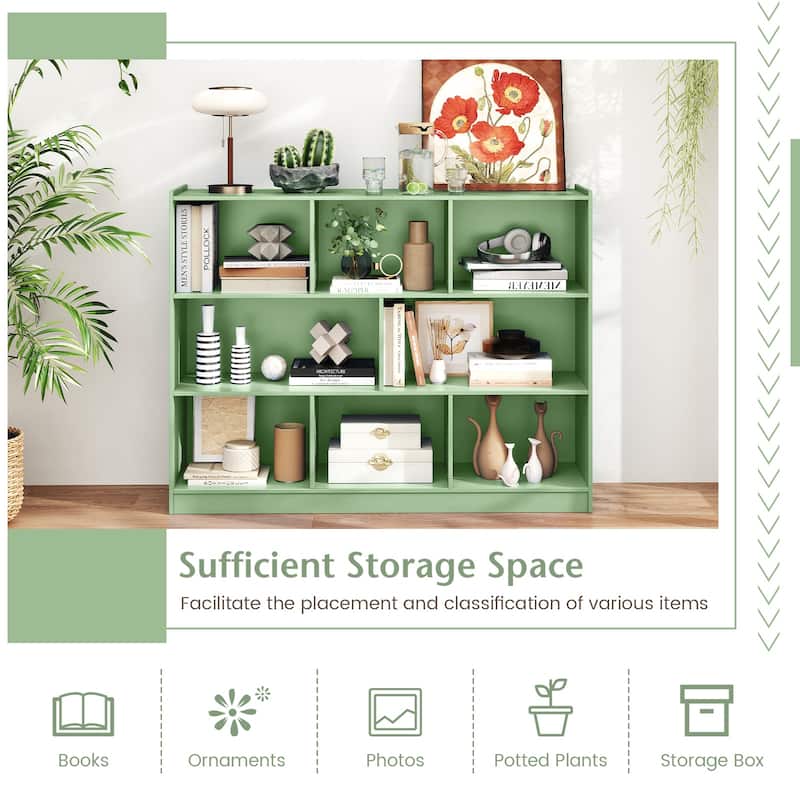 Freestanding 3-Tier Bookcase with 8 Open Cubes and Sturdy Screw Construction and Floor Protection
