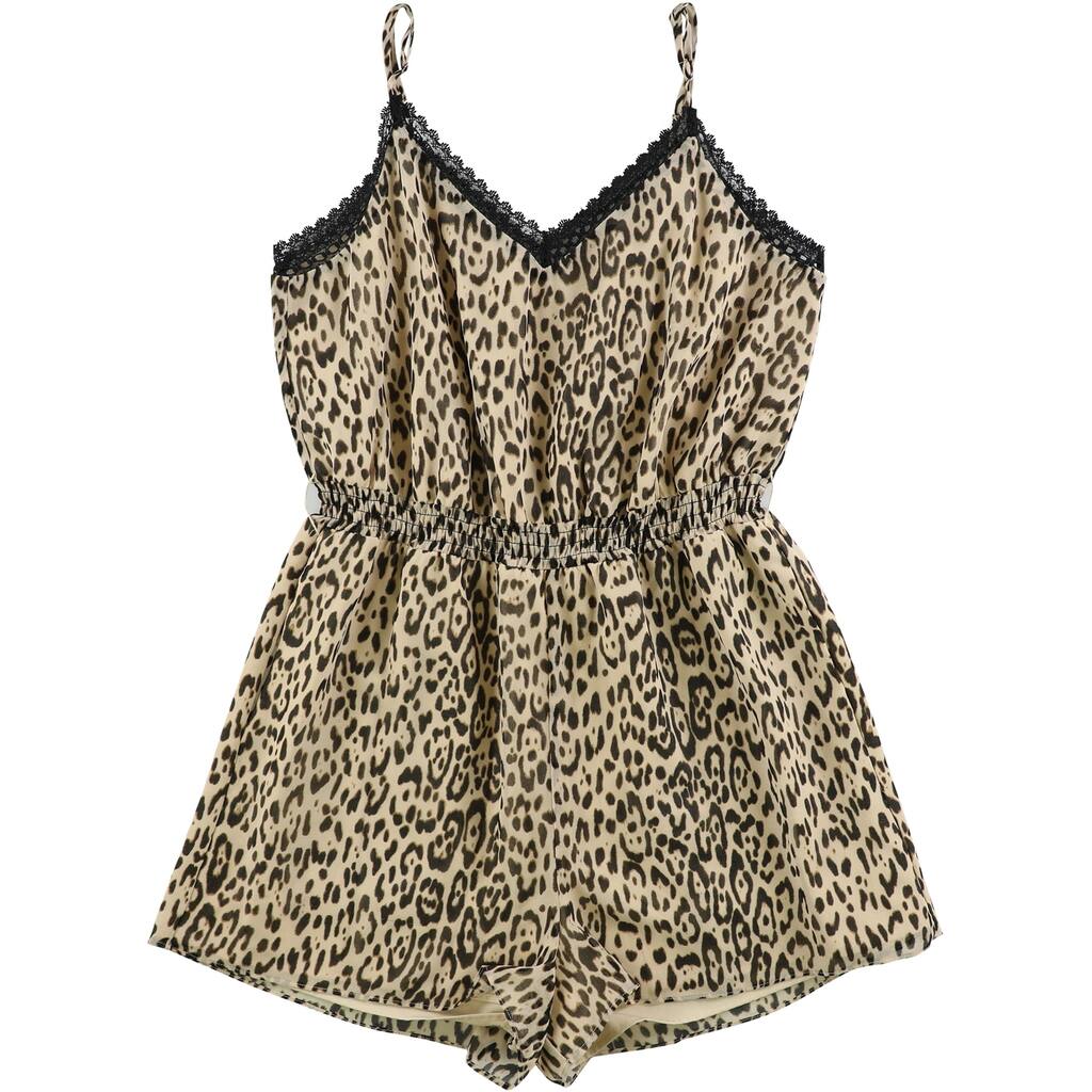 GUESS Womens Leopard Print Romper Jumpsuit,, Beige, Small