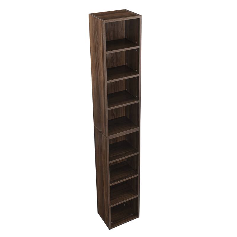 Roomfitters 8-Tier Tall Narrow Bookcase with Adjustable Shelves, Slim Storage Tower for Books, CDs, DVDs, and Décor