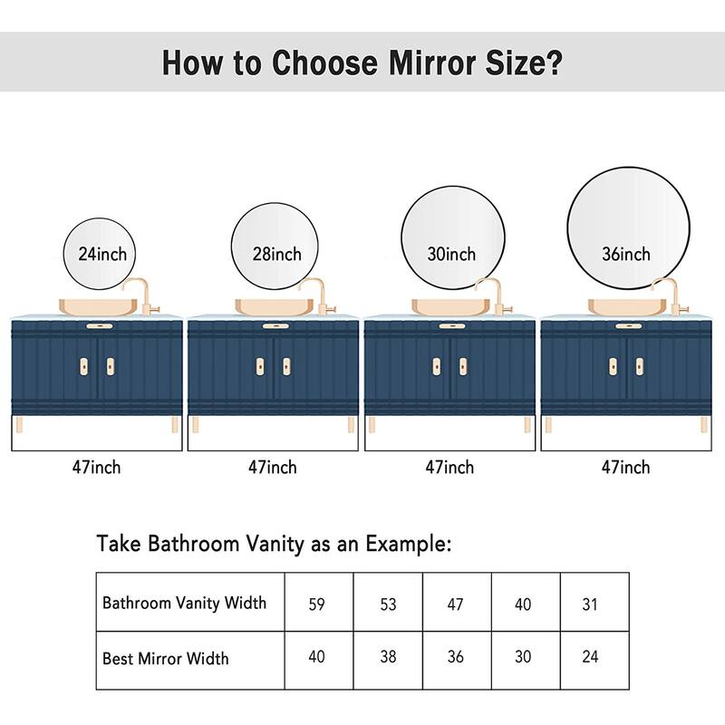 Wall Round Mirror 30'' Modern Brushed Metal Frame Wall-Mounted