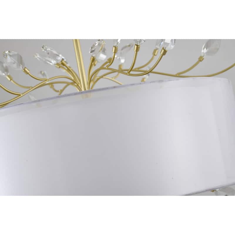 6-Light Aged Silver Branch Chandelier With A Fabric Shade And Crystals