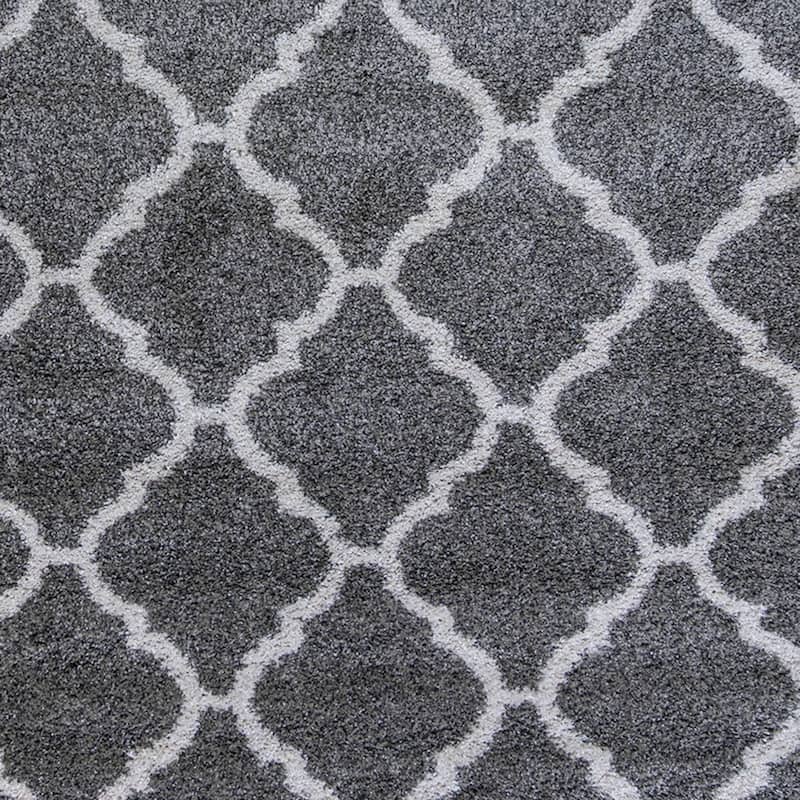 Gertmenian Ultimate Shag Modern Moroccan Ogee Tile Grey/Ivory Plush Shag Area Rug