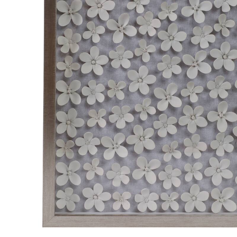 Resin Canvas Art Dimensional 3D Floral Design Wall Decor - 42" White