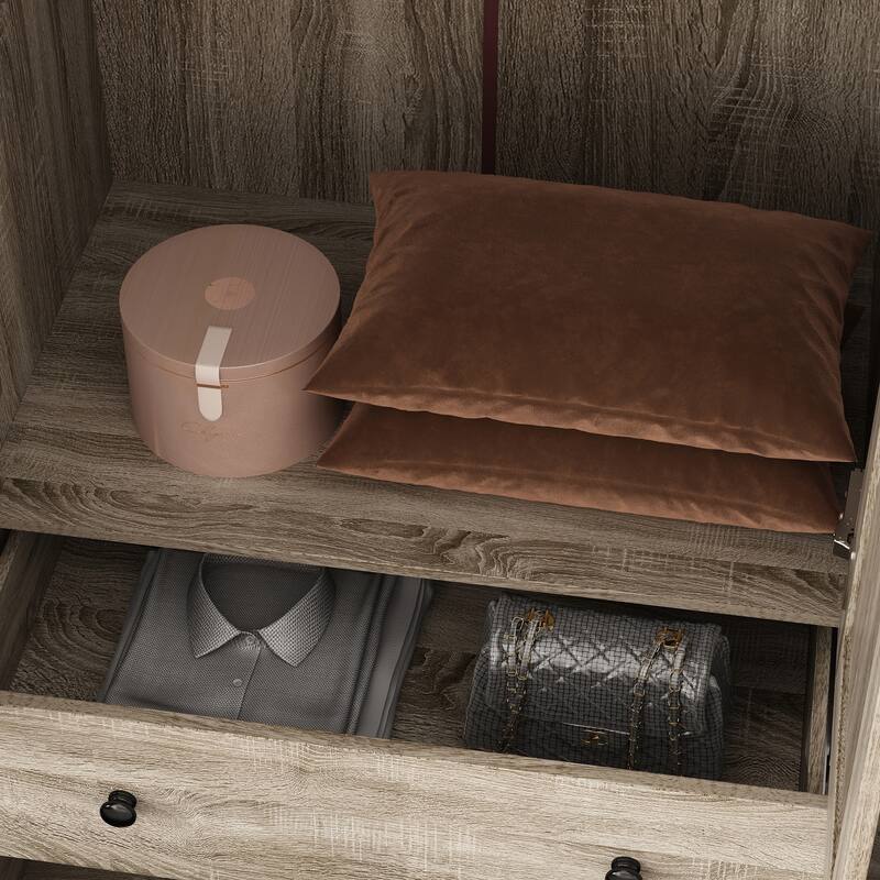 Large Storage Wardrobe Versatile Rattan Door Closet with Deep Drawers
