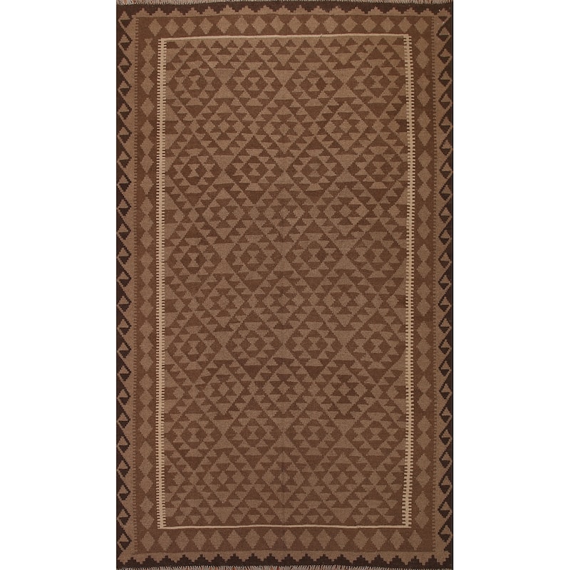 Earth Tone Kilim Oriental Area Rug Flat-weave Wool Carpet - 6'7"x 9'9"