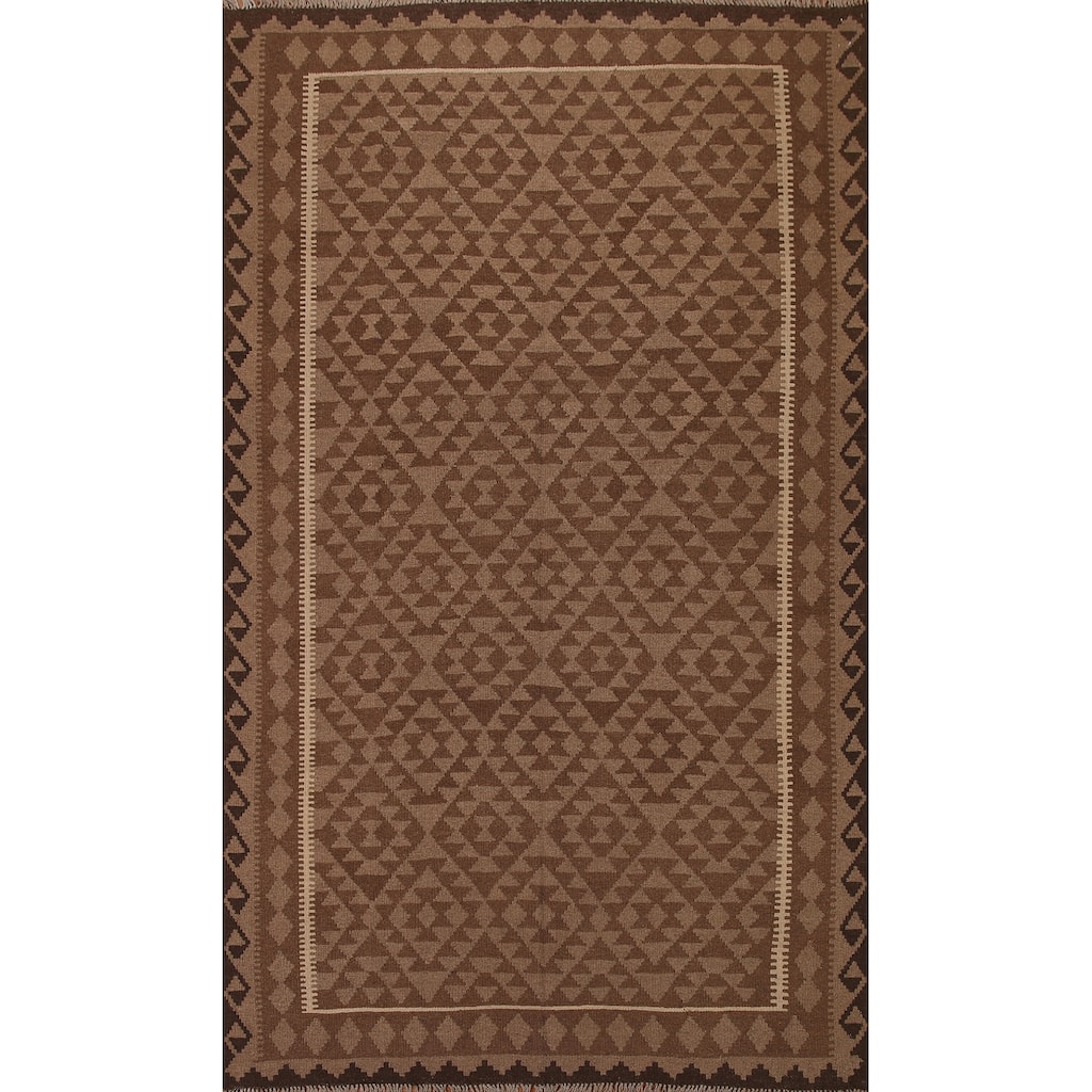 Earth Tone Kilim Oriental Area Rug Flat-weave Wool Carpet - 6'7"x 9'9"