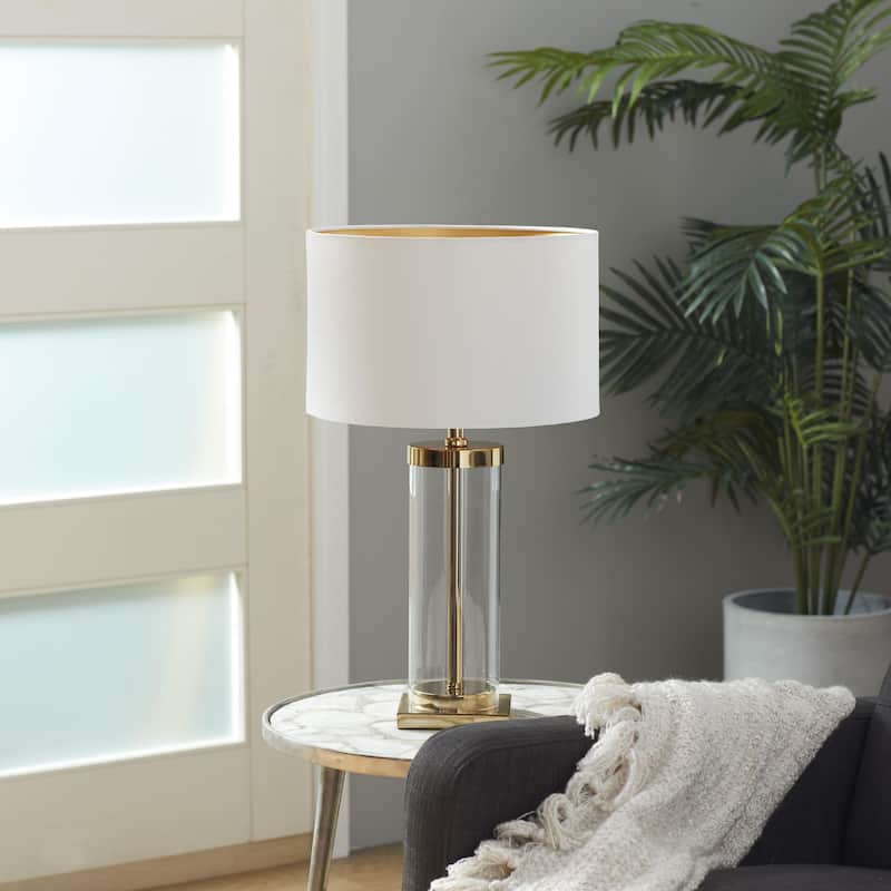 Metal Room Table Lamp with Clear Glass Body - Gold - CosmoLiving by Cosmopolitan