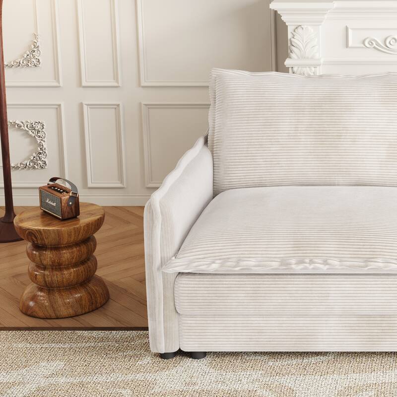 Convertible Sleeper Sofa Bed 109" Oversized Modular Sectional Sofa Deep Seat Corduroy Cloud Couch with 3 Ottomans
