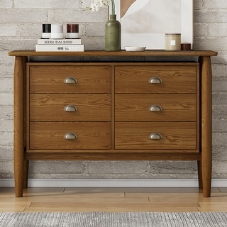 Dresser Storage Cabinet With 6 Drawers Rubberwood Mid Century Modern ...