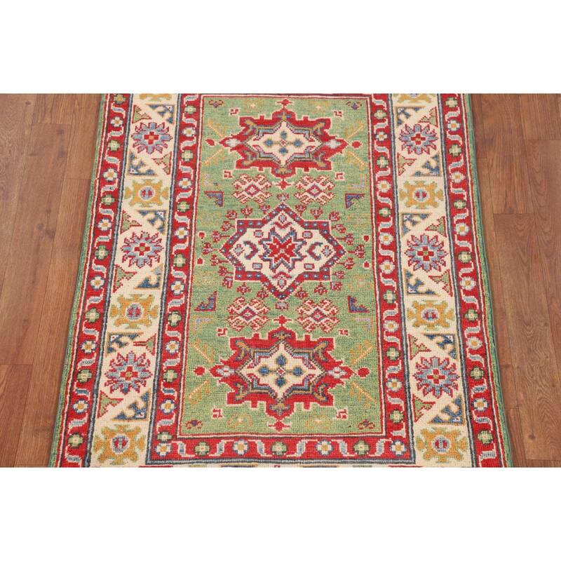 Light Green Kazak Oriental Accent Rug Handmade Wool Carpet - 2'9" x 4'1"
