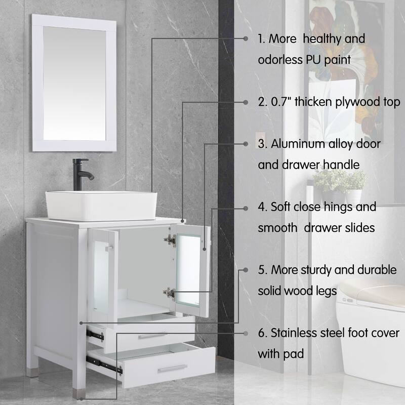 24" Bathroom Vanity with Sink Set Storage Cabinet Combo