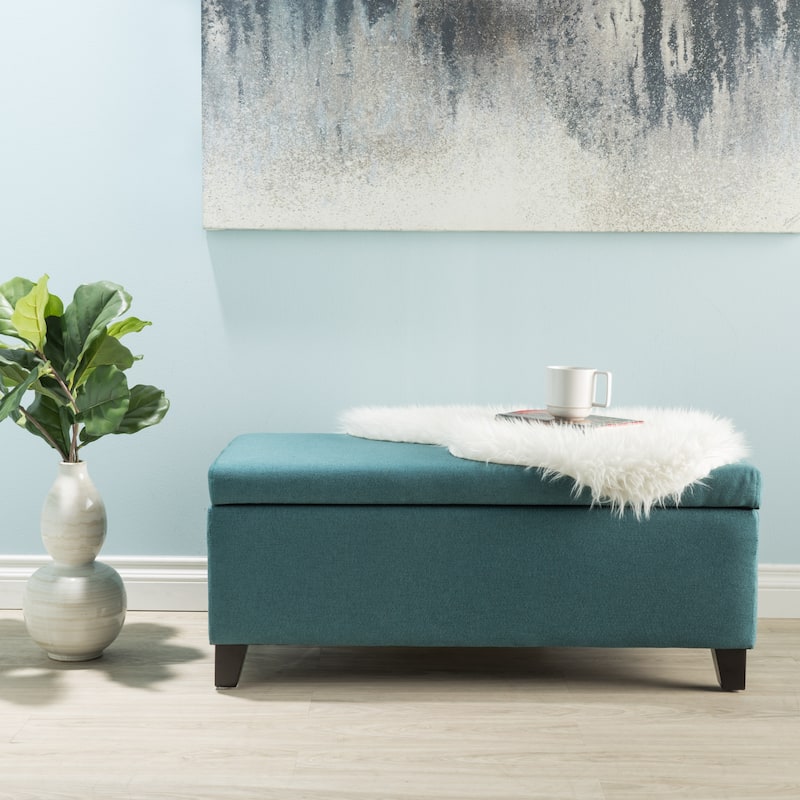 Roomfitters Upholstered Storage Ottoman, Modern Bench with Lift-Top Lid for Entryway, Living Room - Teal