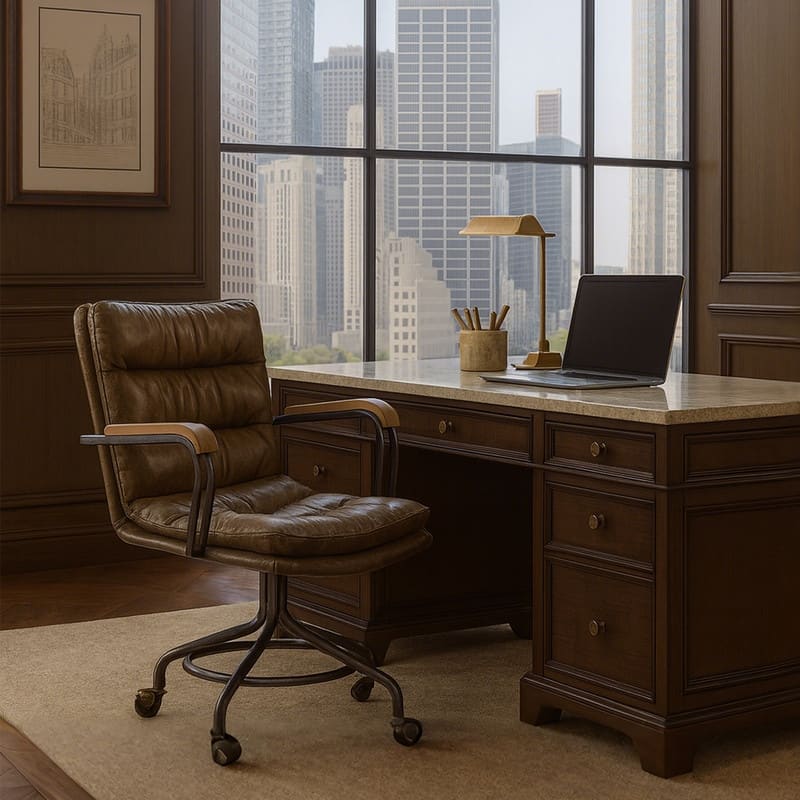 Luxury Whiskey Top Grain Leather Vintage Office Chair