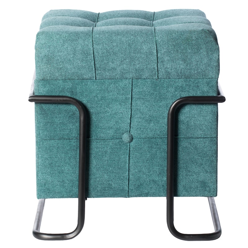 Square Fabric Storage Ottoman with Black Metal Frame