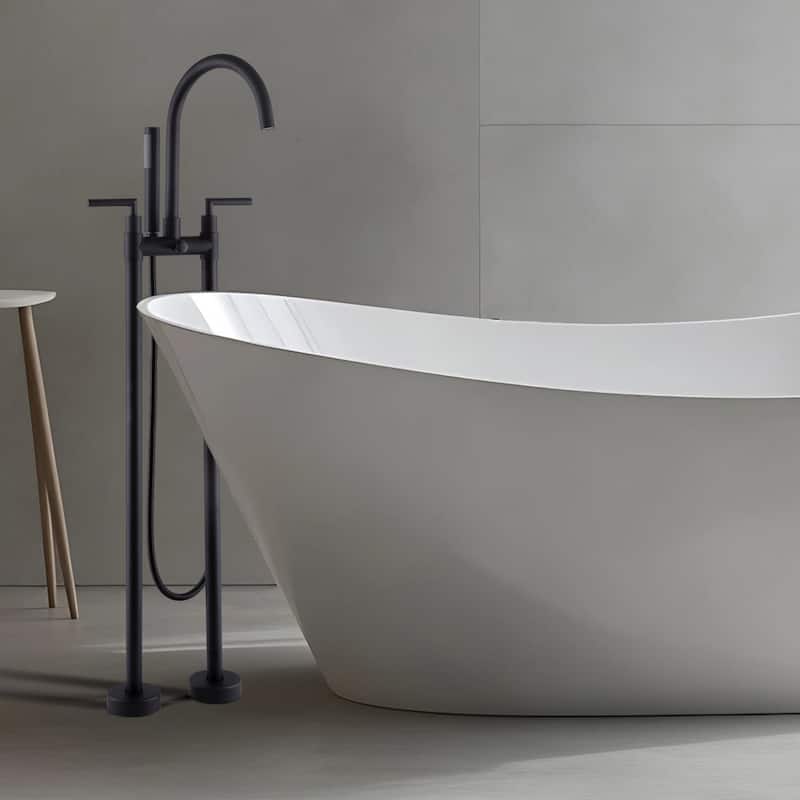 Modland Floor-mounted 46''H Bathtub Faucet Freestanding Tub Filler With Handheld Shower in Black/Gold