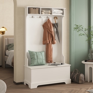 Hall Tree with Hook and Hinged Lid, Coat Hanger Entryway Storage Bench ...
