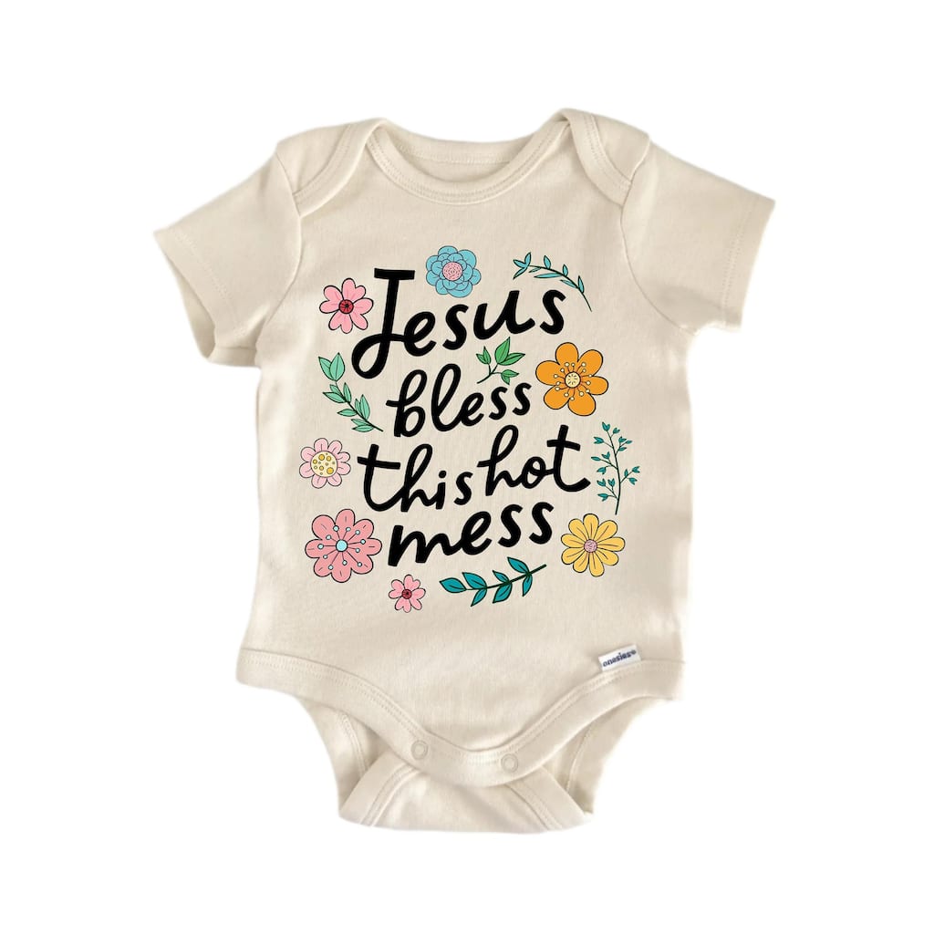 Bless Hot Mess Jesus Religious God Christian - Baby Boy Girl Clothes Bodysuit
