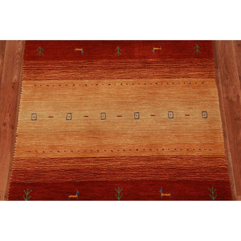 Striped Gabbeh Indian Rug Hand-Knotted Wool Carpet - 3'0" x 4'10"