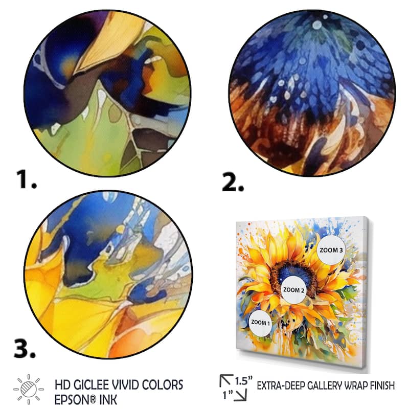 Designart "Yellow Blue Golden Cheerful Sunflowers" Sunflowers Framed Canvas Wall Art
