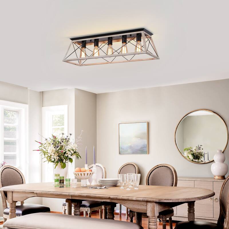 Starsky Farmhouse Rectangular Flush Mount Ceiling Light with Open Cage Design