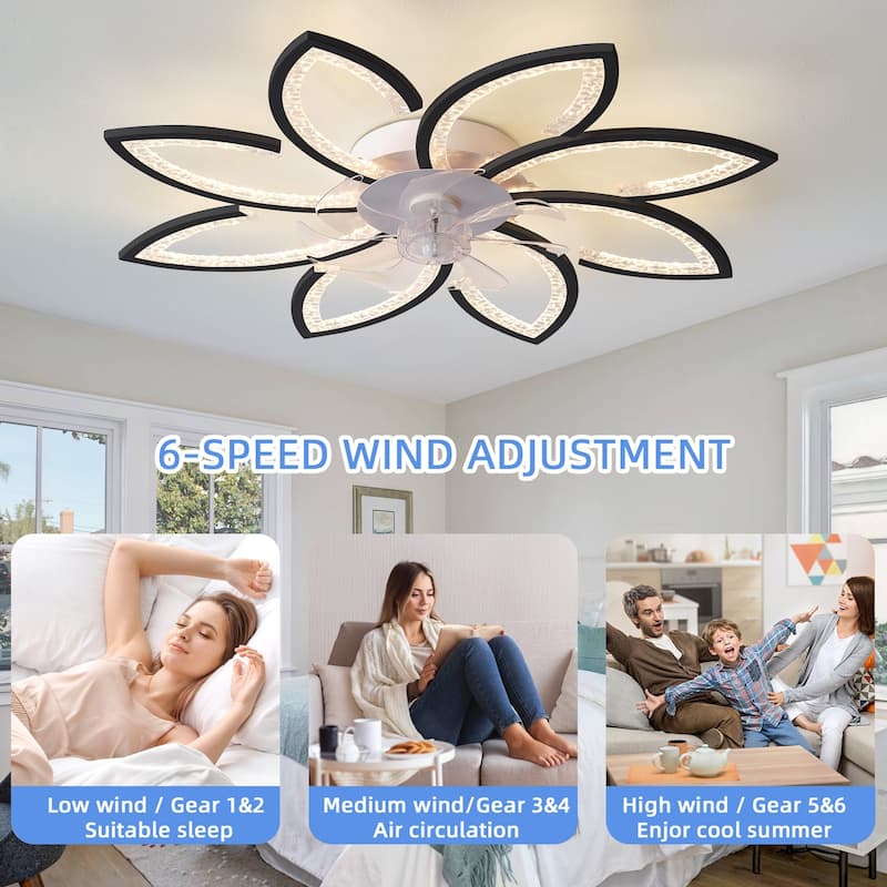 35.4In Ceiling Fan with Lights, Remote Control 3 Color Temperatures,6 Gear wind Speed Fan Light - Black