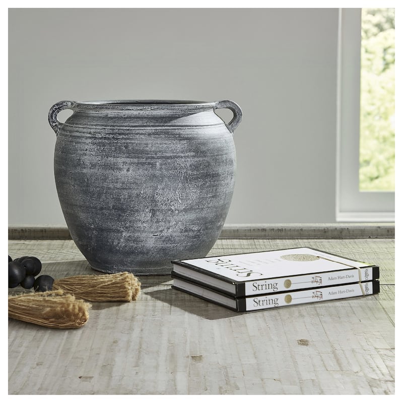 Signature Design by Ashley Meadie Distressed Blue Vase - Distressed Blue - 10.25" W x 9.38" D x 8.75" H