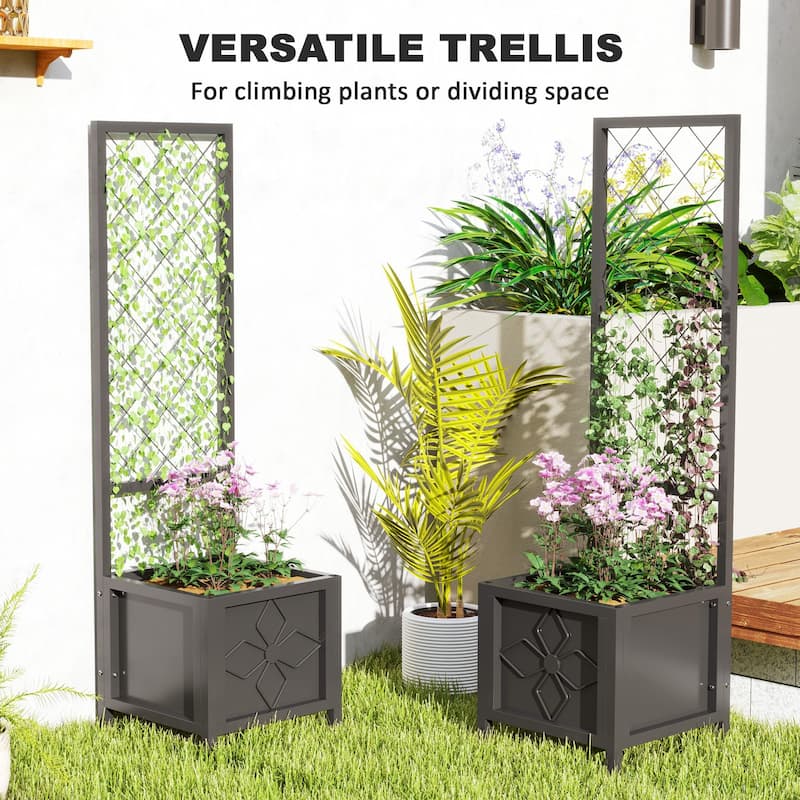 Galvanized Raised Garden Bed with Trellis, Metal Planter Box with Drainage Holes For Climbing Plants, Vegetable