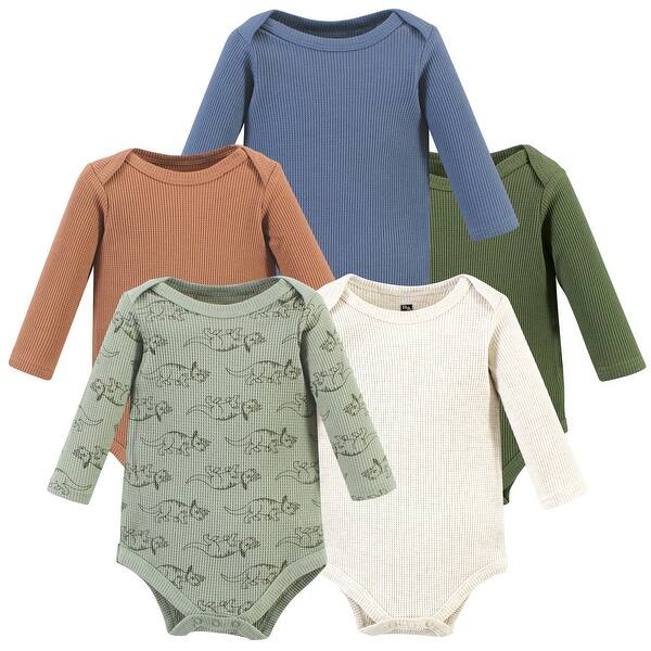 slide 1 of 1, Hudson Baby Infant Boy Thermal Long Sleeve Bodysuits, Sage Dinosaur 0-3 Months - Sage Dinosaur