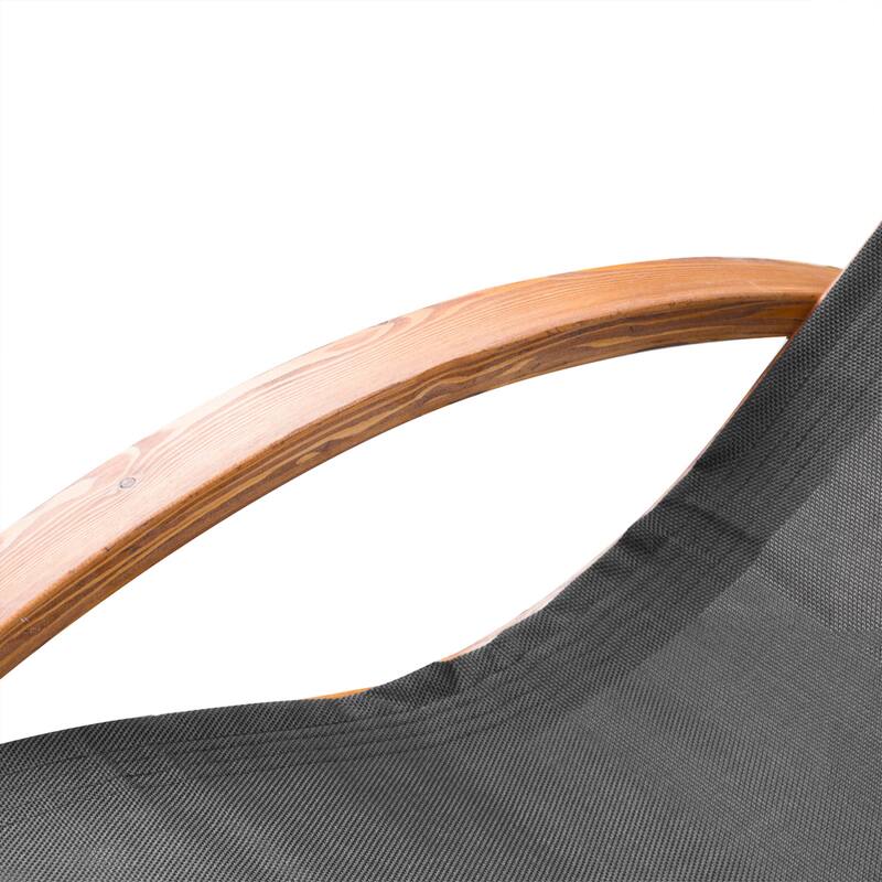 Outdoor Curved Chaise Wood Lounge Chair with Pillow & Armrests, Weather-Resistant Breathable Mesh Reclining Chair