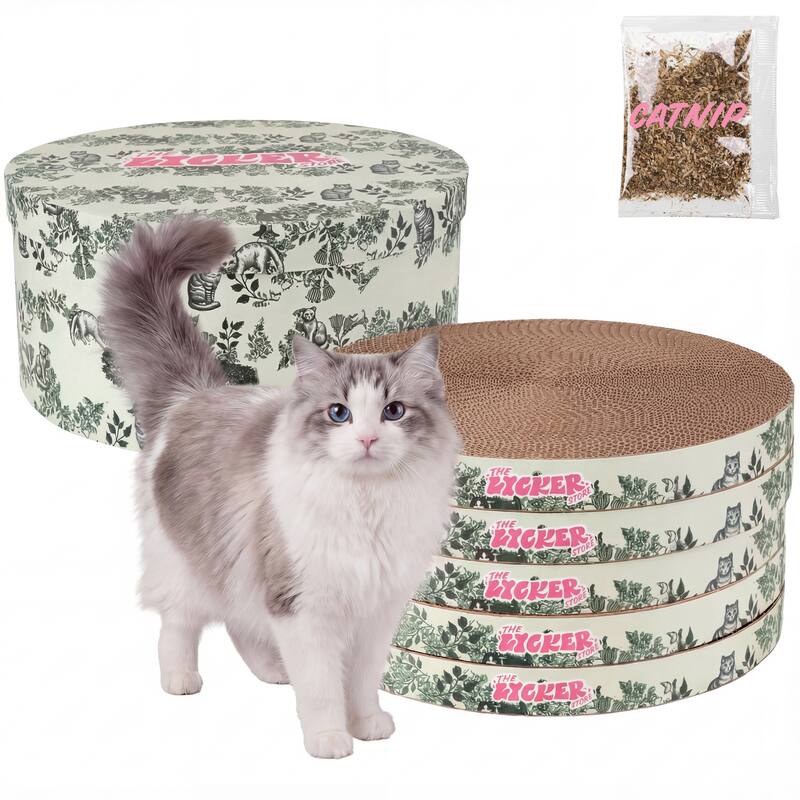 Kate 12" Cardboard Reversible Cat Scratcher Pad in Box with Catnip, (5-Pack) - Assembled - Green