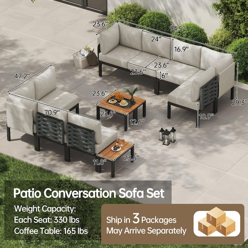 Outdoor Patio Furniture Set, L-Shaped Sectional Sofa with 6" Thick Cushion & Coffee Table for Backyard, Porch