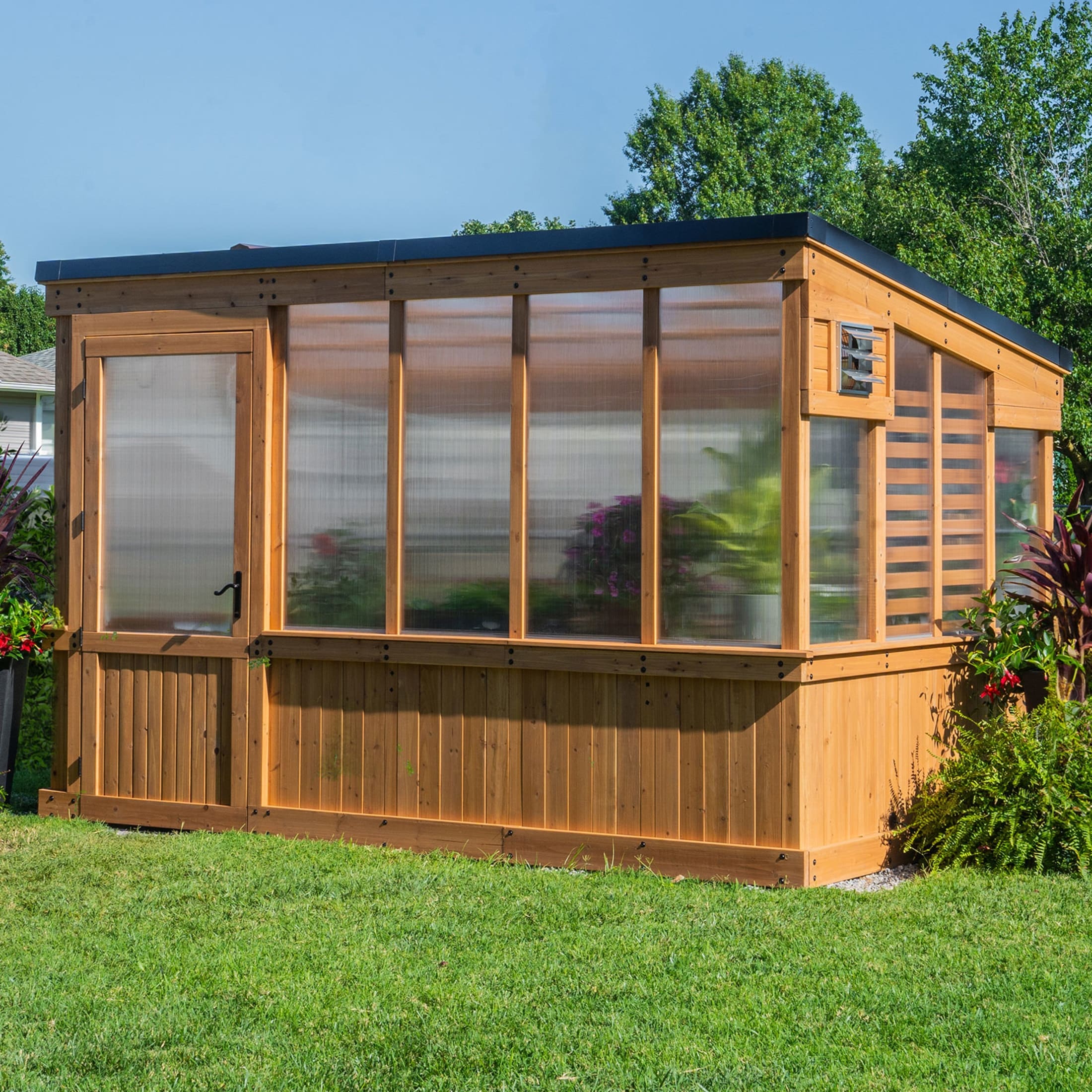 Backyard Discovery Zalie 11' x 7' Cedar Wood Greenhouse Kit, PowerPort - 11'5" x 7'2"