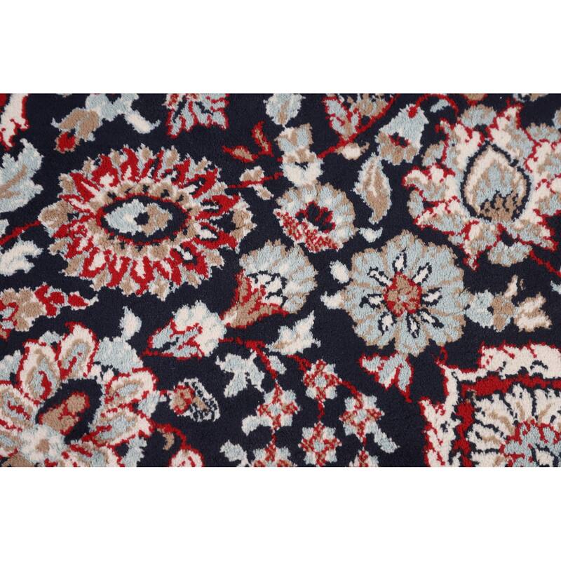 Navy Blue Kashan Turkish Area Rug Machine Made Carpet - 9'5" x 12'9"
