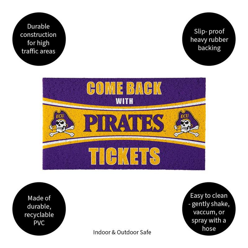 East Carolina University 28 in. x 16 in. PVC "Come Back With Tickets" Trapper Door Mat
