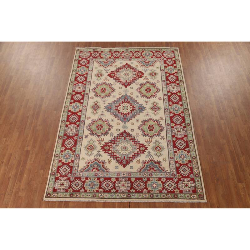 Traditional Beige Kazak Area Rug Handmade Wool Carpet - 6'8" x 9'8"