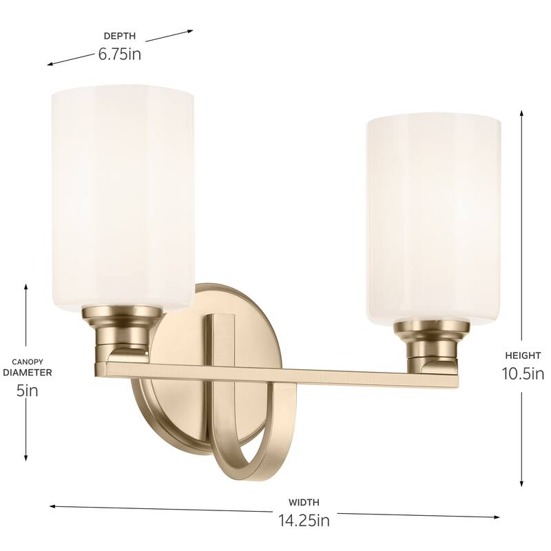 Kichler Lighting Gioe 14.25" 2-Light Vanity Light with Opal Glass in Champagne Bronze